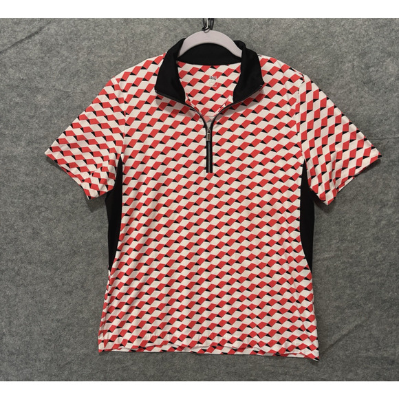 Tail Golf Short Sleeve Shirt Womens Sz L Red Black Geometric 1/4 Zip UPF 50+ - Picture 1 of 7